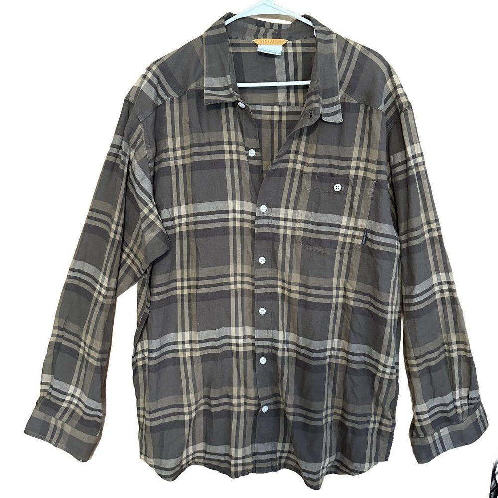 Columbia Mens XL brown Plaid Flannel Long Sleeve Button  Shirt